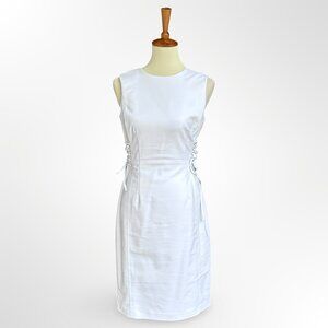 Calvin Klein white corset tie dress 6 S small pencil fitted cotton blend spring